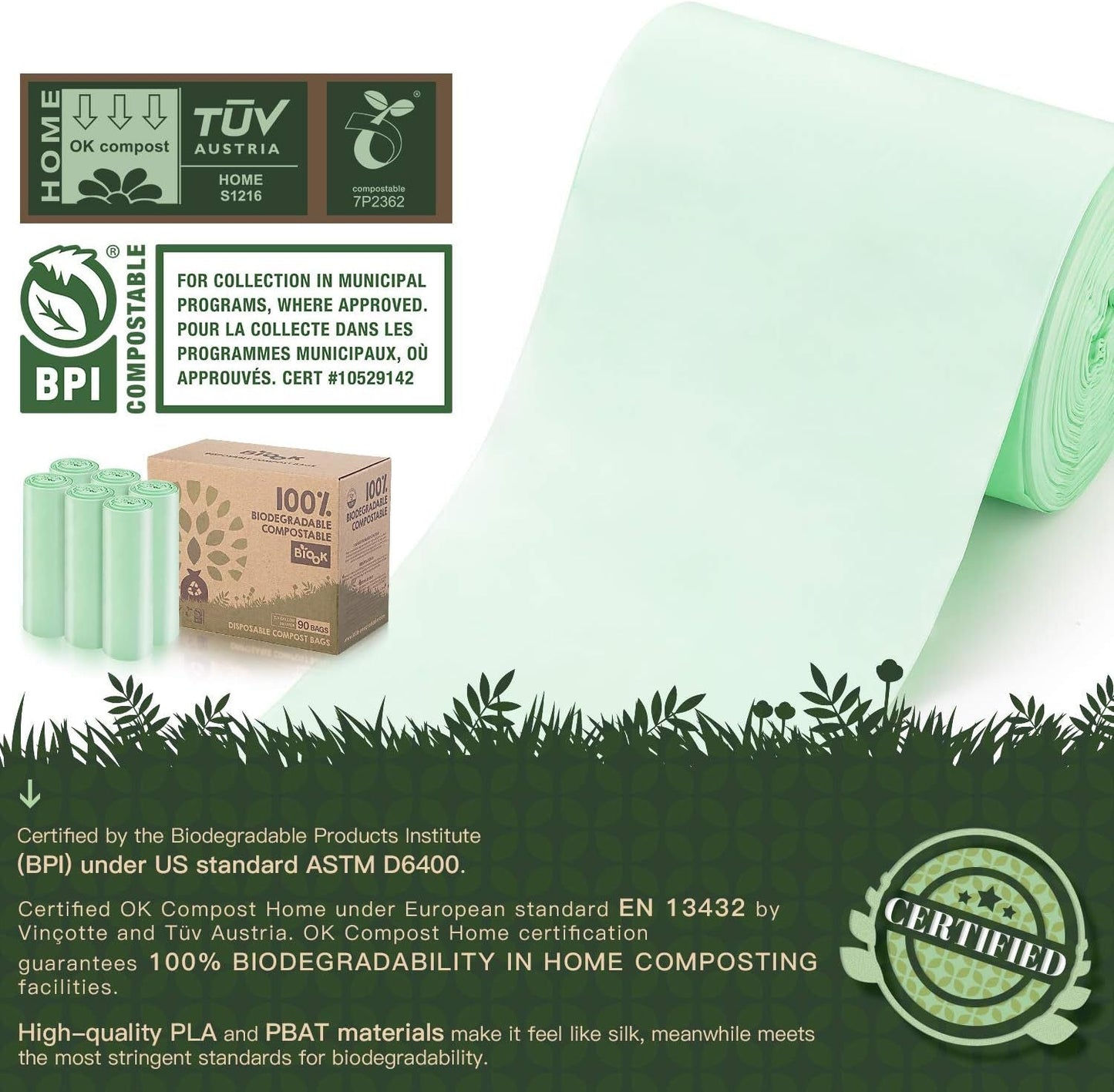 BIOOK Compostable Dog Poop Bags – Eco-Friendly, Leak-Proof, Certified Compostable