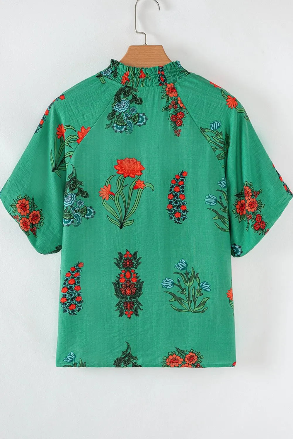 Floral Print Notched Short Sleeve Blouse - Concordia Style Boutique