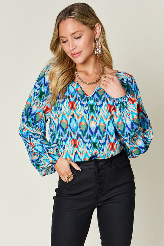 Double Take Full Size Printed Balloon Sleeve Blouse - Concordia Style Boutique