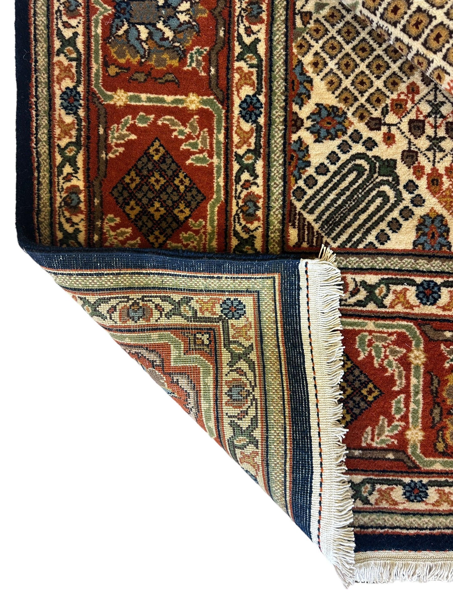 Hand-Knotted Indo-Joshegan Wool Rug – 12'2" x 9'1" – Geometric Medallion Design, Rich Warm Palette