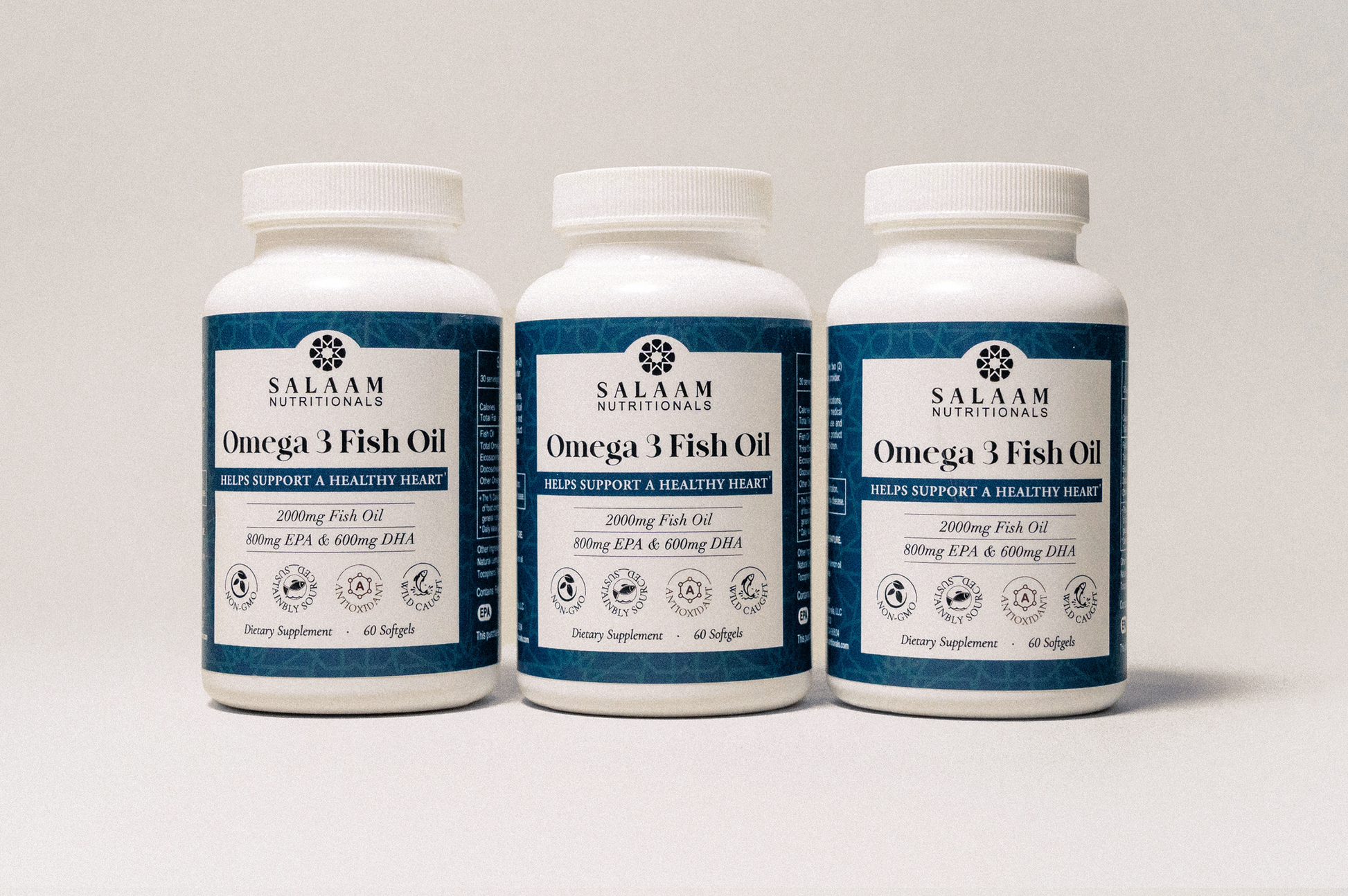 Halal Fish Oil 2000mg Omega-3 Soft Gels with EPA & DHA - 60 Count | Salaam Nutritionals - Concordia Style Boutique
