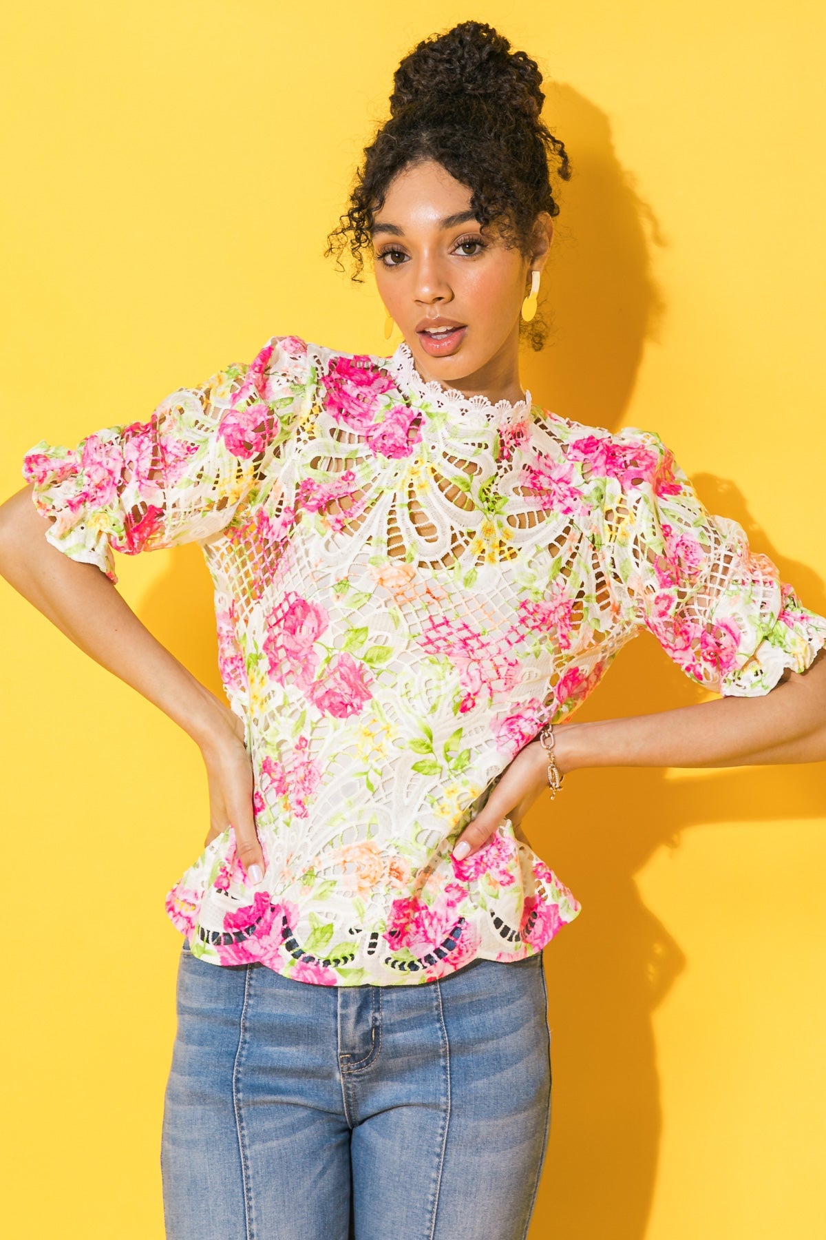 BLISS ME FLORAL WOVEN LACE TOP - Concordia Style Boutique