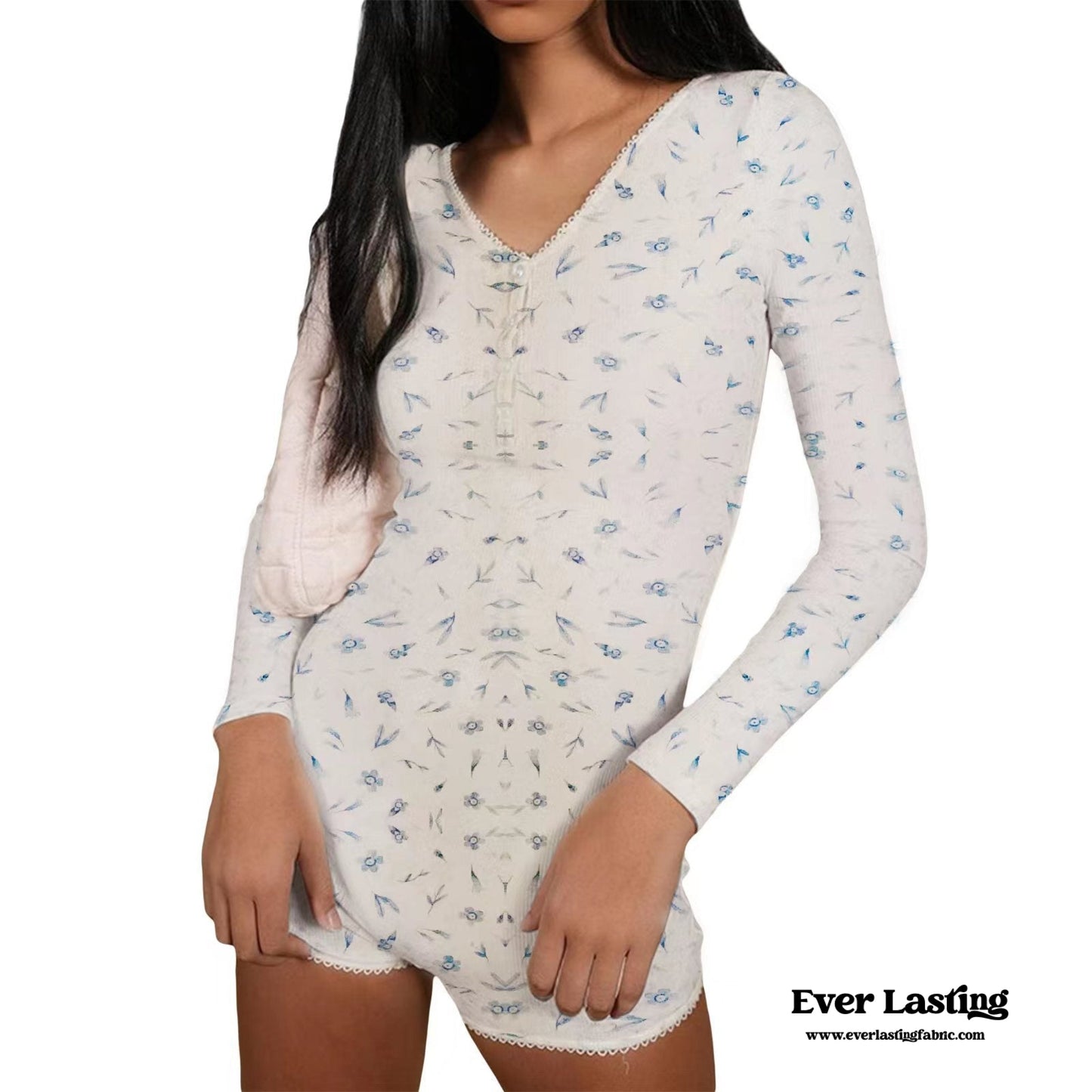 Floral Pajama Long Sleeves Bodysuit / Pink