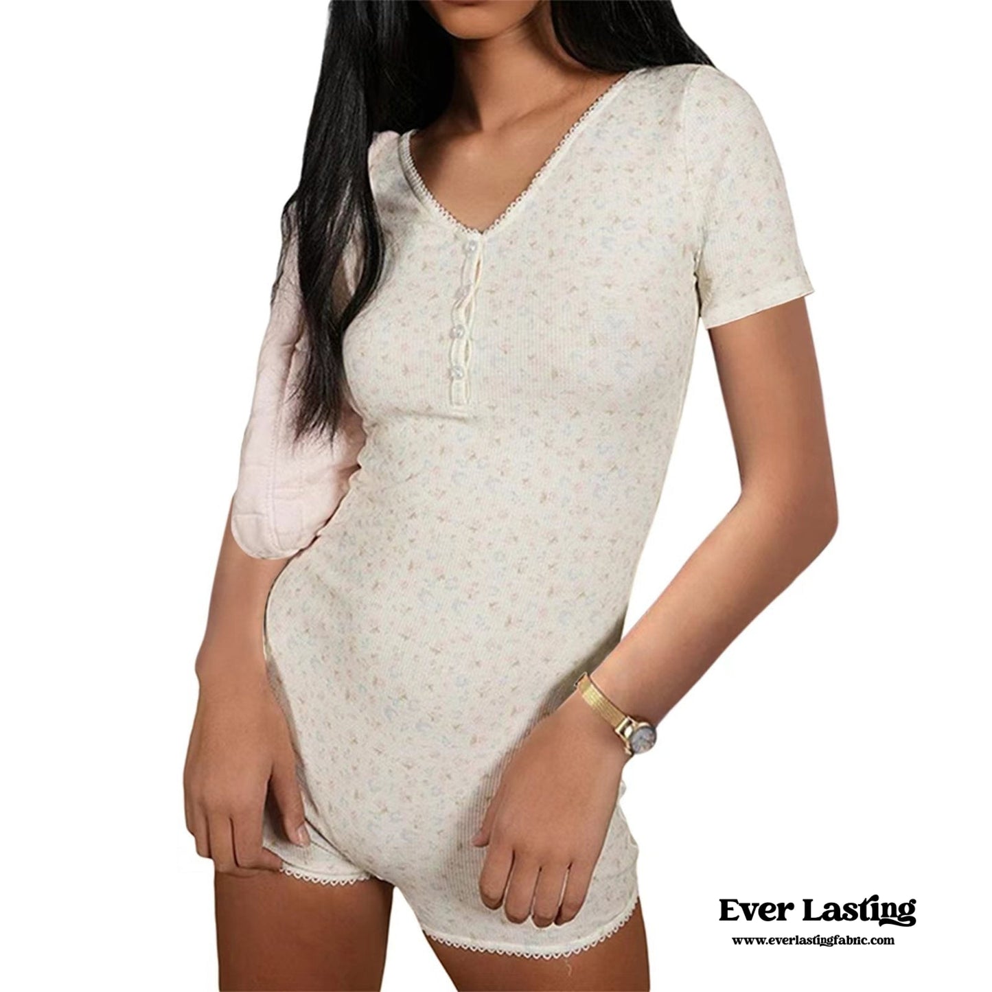 Floral Pajama Long Sleeves Bodysuit / Pink