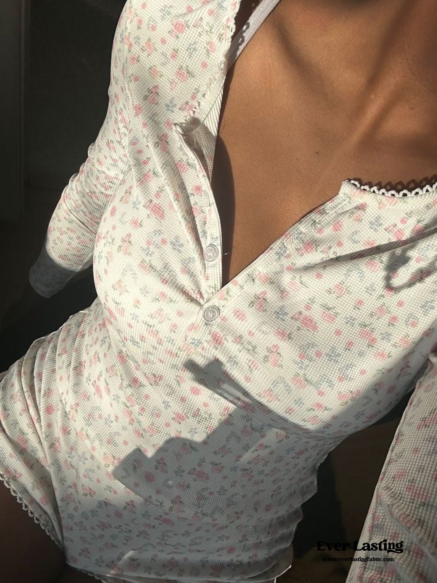 Floral Pajama Long Sleeves Bodysuit / Pink
