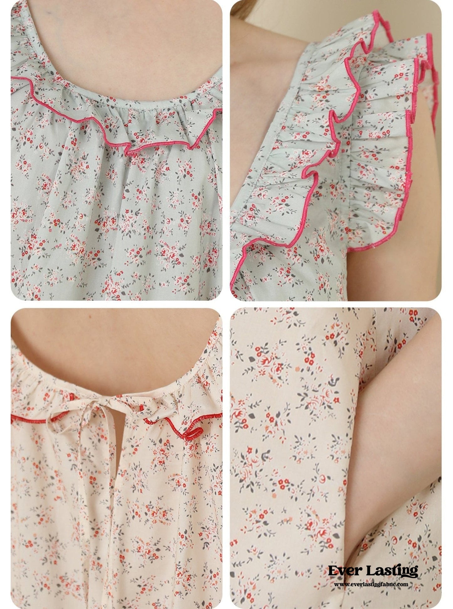 Floral Ruffle Lounge Pajamas Nightgown Dress / Beige