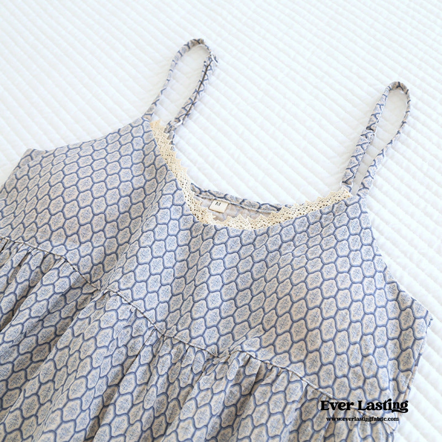 Floral V Tank and Long Pants with Cardigan Cotton Pajama Set / Blue