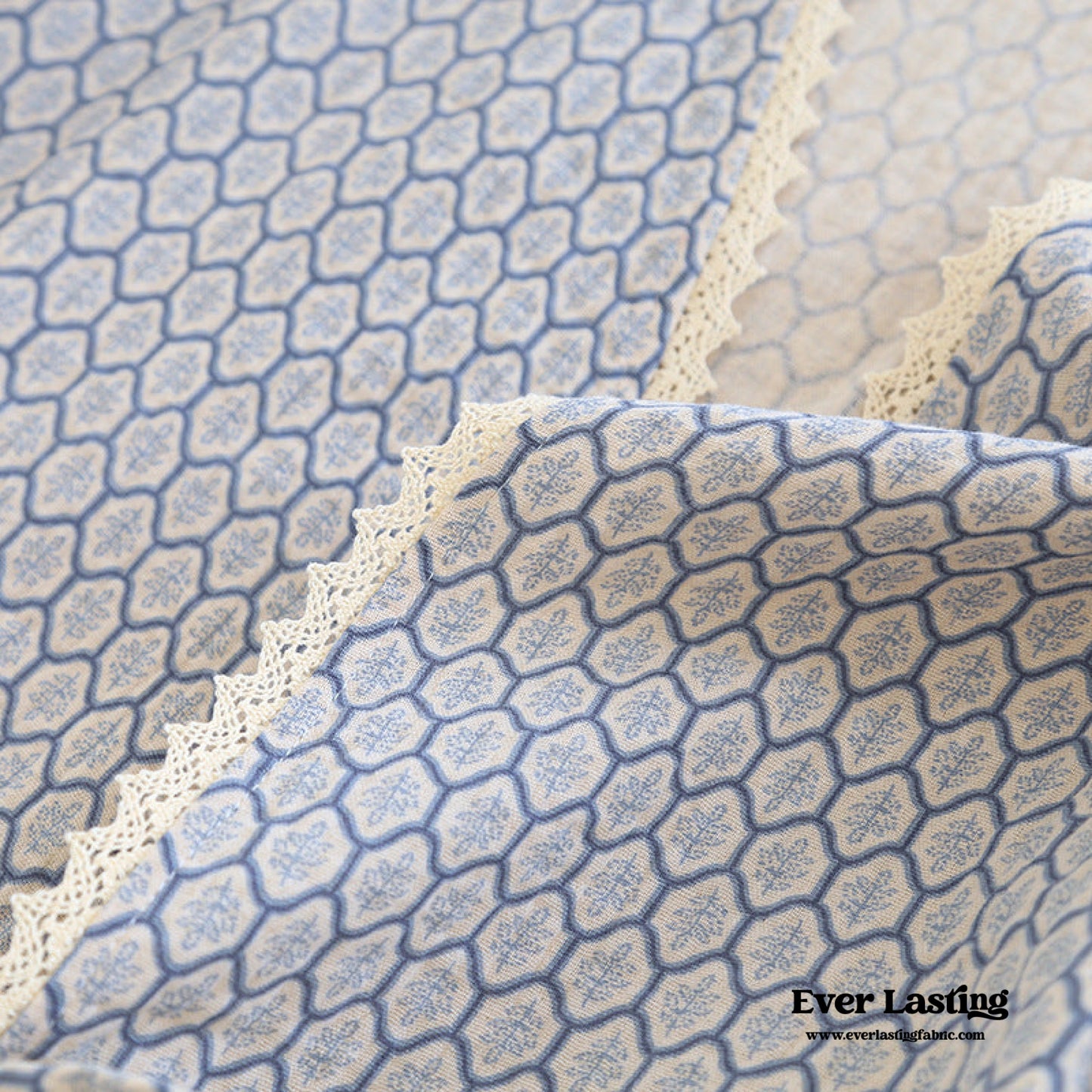 Floral V Tank and Long Pants with Cardigan Cotton Pajama Set / Blue