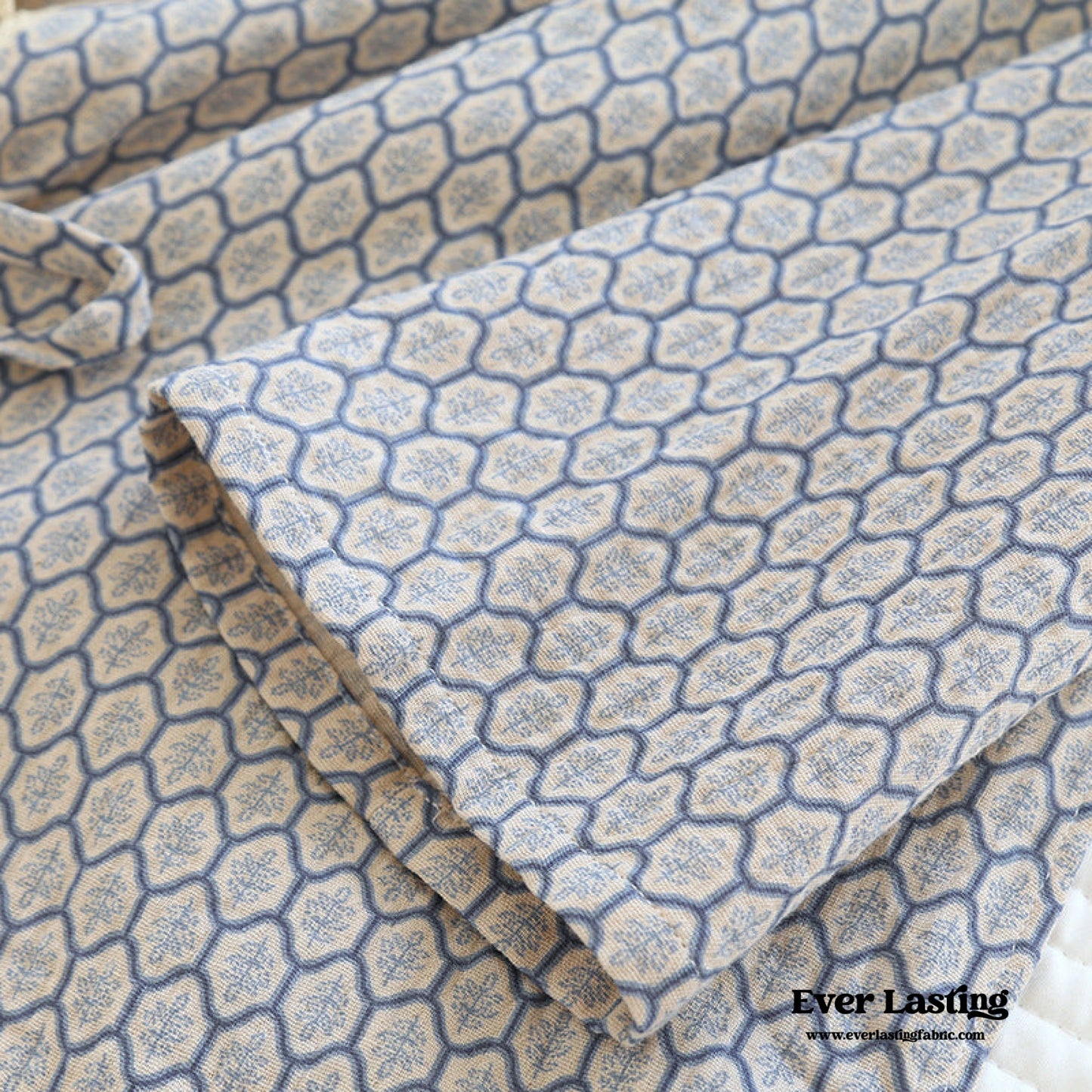 Floral V Tank and Long Pants with Cardigan Cotton Pajama Set / Blue