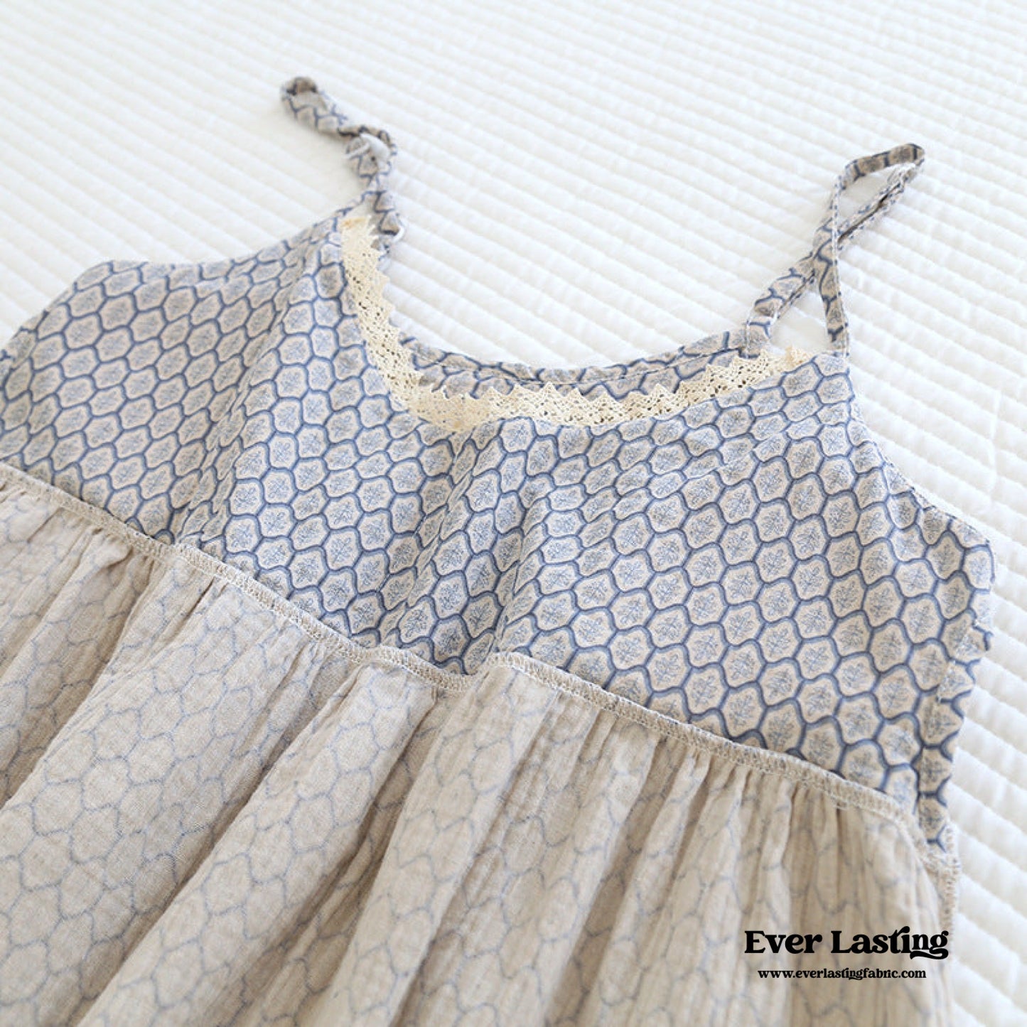 Floral V Tank and Long Pants with Cardigan Cotton Pajama Set / Blue