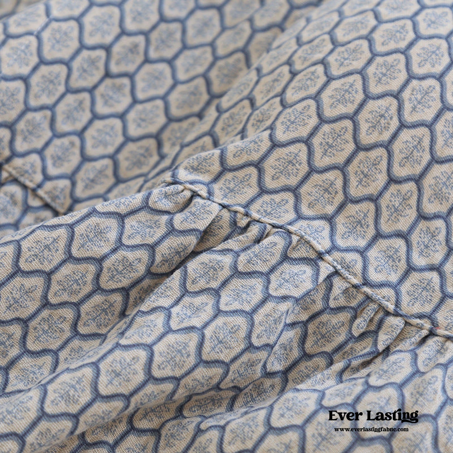 Floral V Tank and Long Pants with Cardigan Cotton Pajama Set / Blue