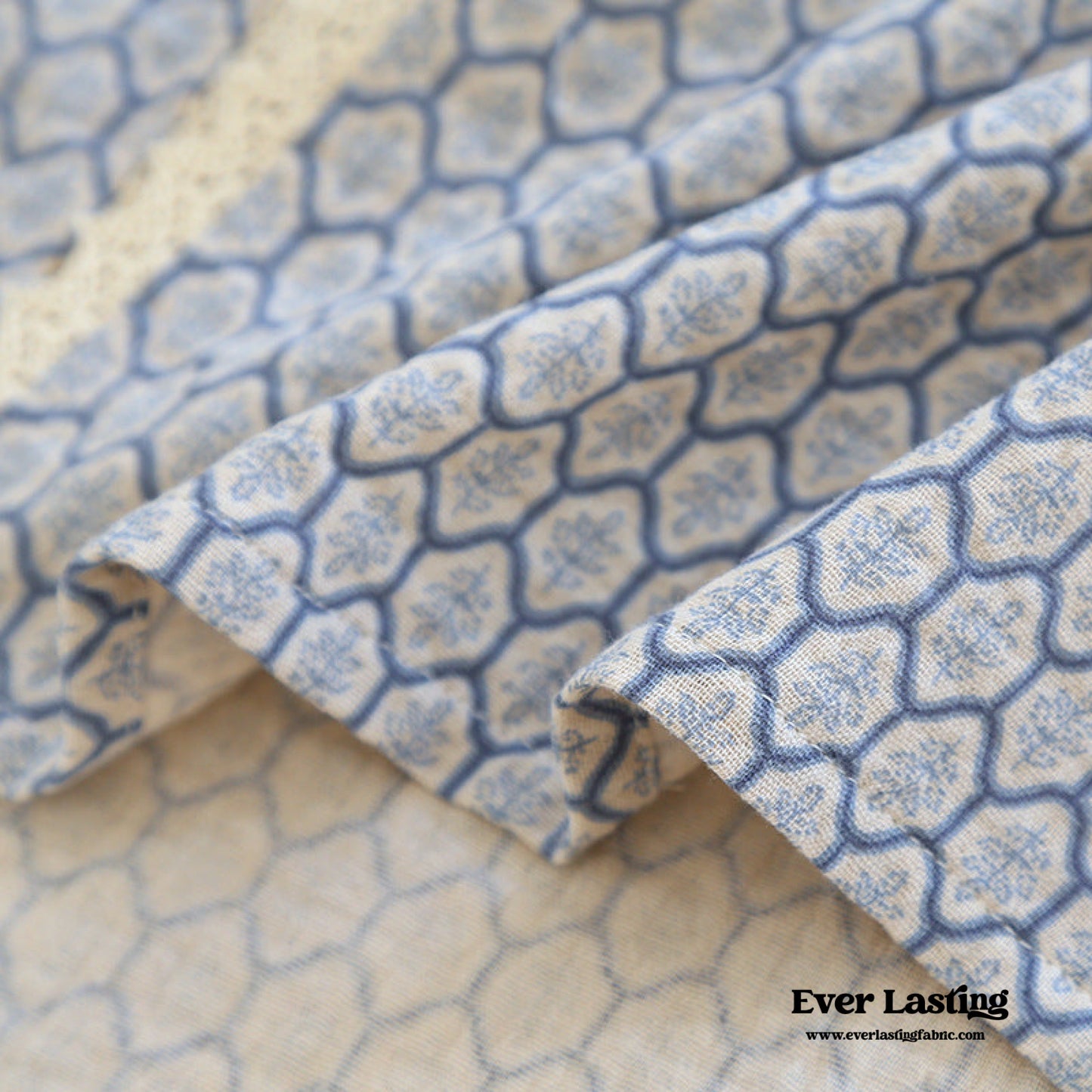 Floral V Tank and Long Pants with Cardigan Cotton Pajama Set / Blue