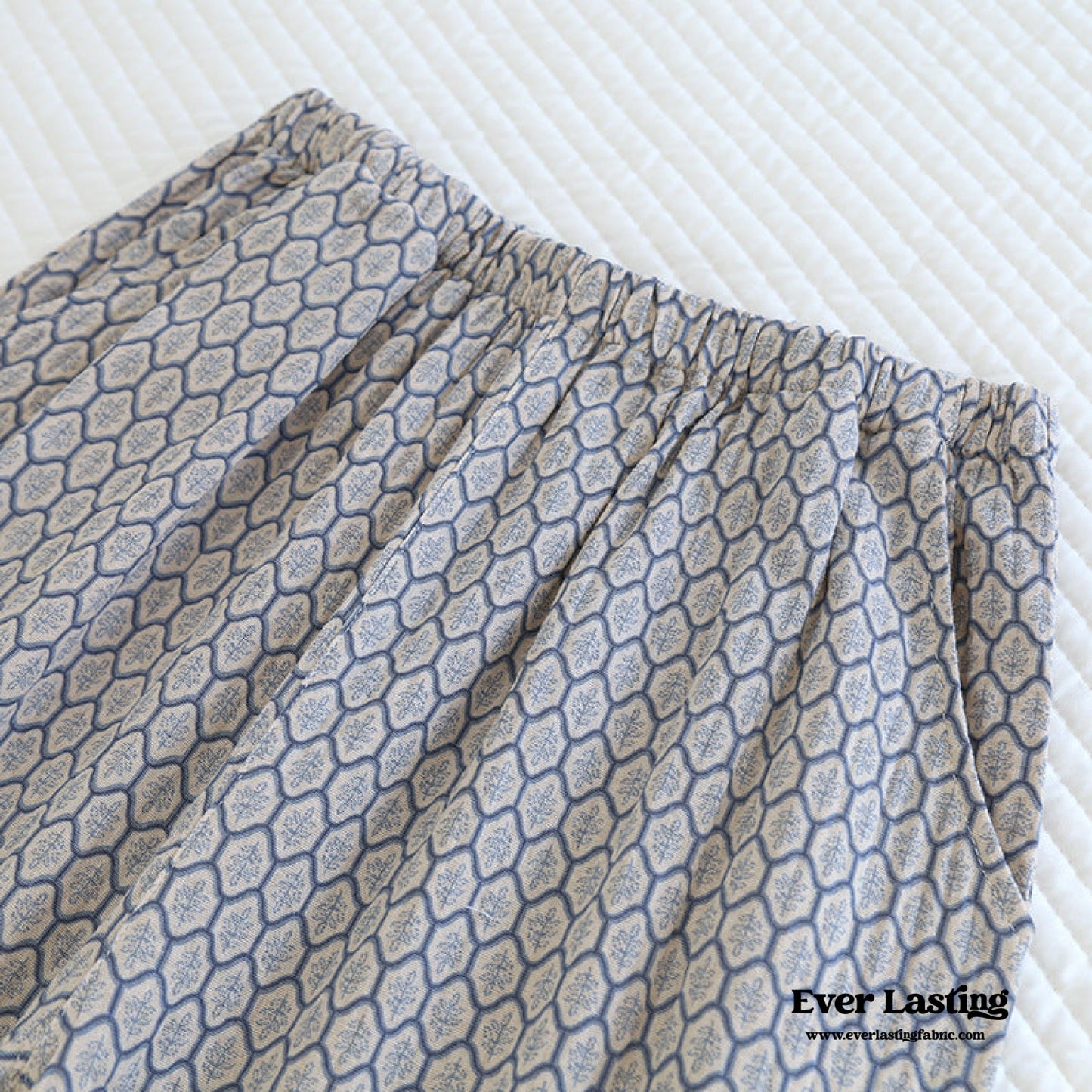 Floral V Tank and Long Pants with Cardigan Cotton Pajama Set / Blue