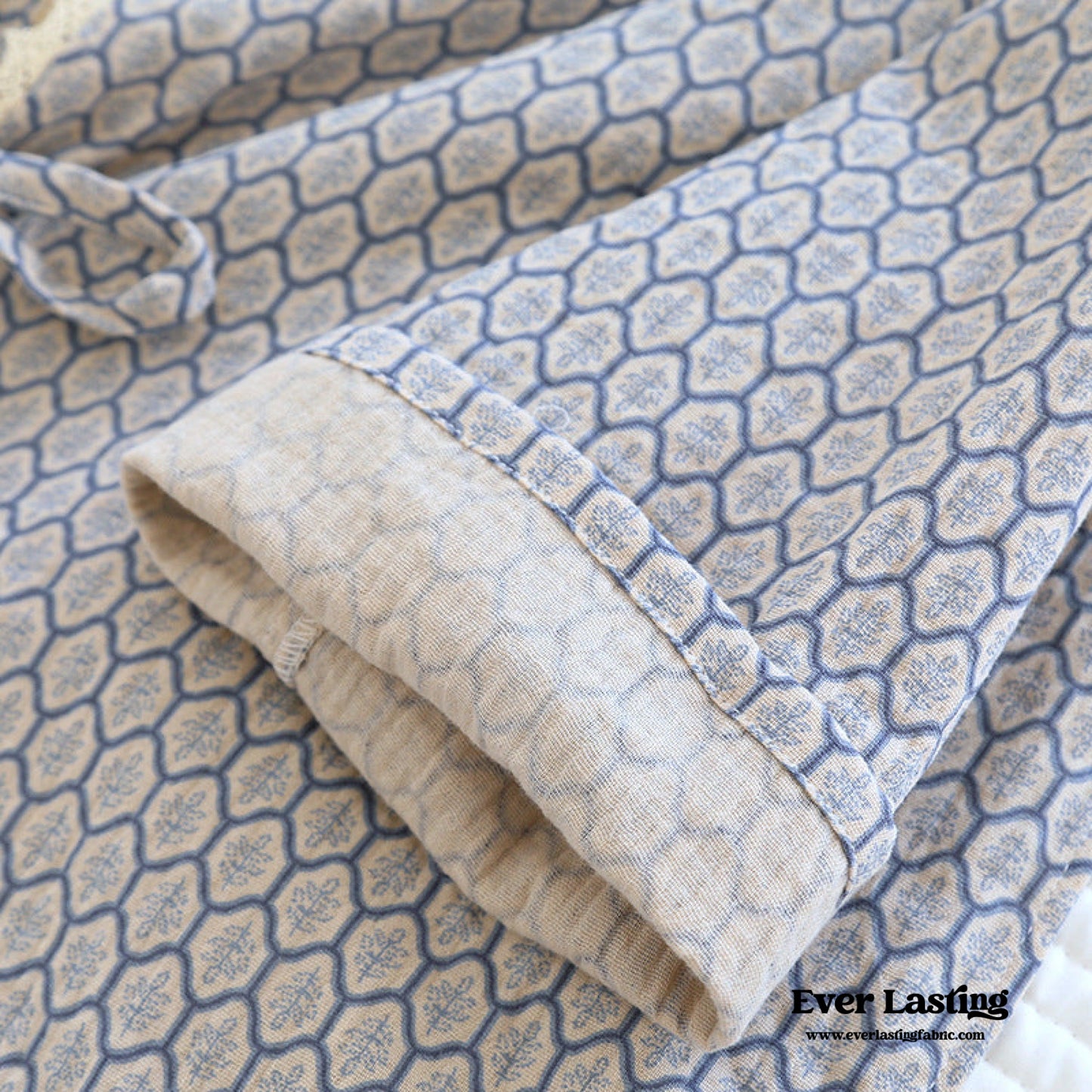 Floral V Tank and Long Pants with Cardigan Cotton Pajama Set / Blue