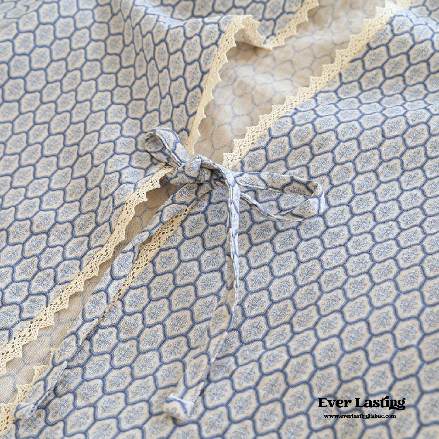 Floral V Tank and Long Pants with Cardigan Cotton Pajama Set / Blue