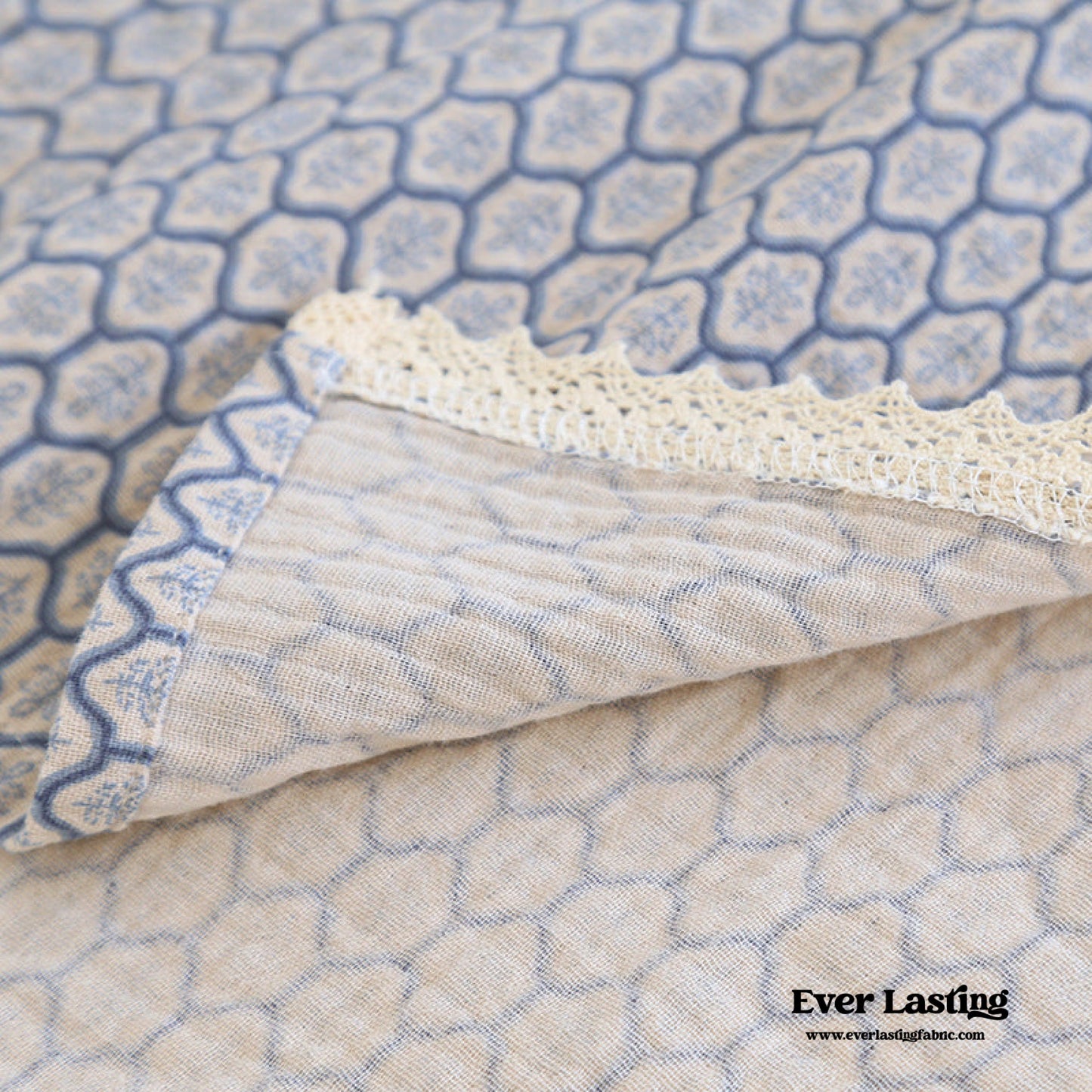 Floral V Tank and Long Pants with Cardigan Cotton Pajama Set / Blue