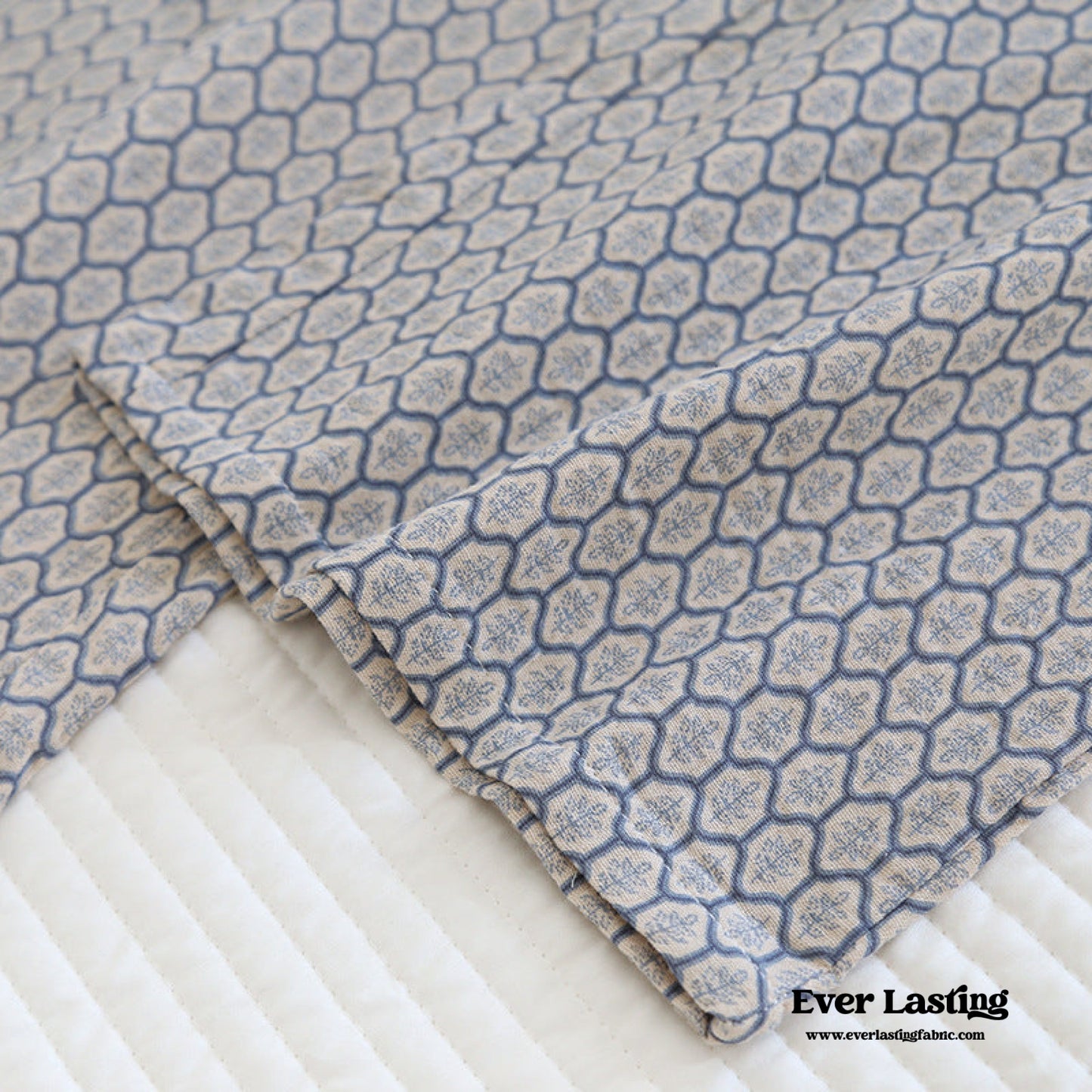 Floral V Tank and Long Pants with Cardigan Cotton Pajama Set / Blue