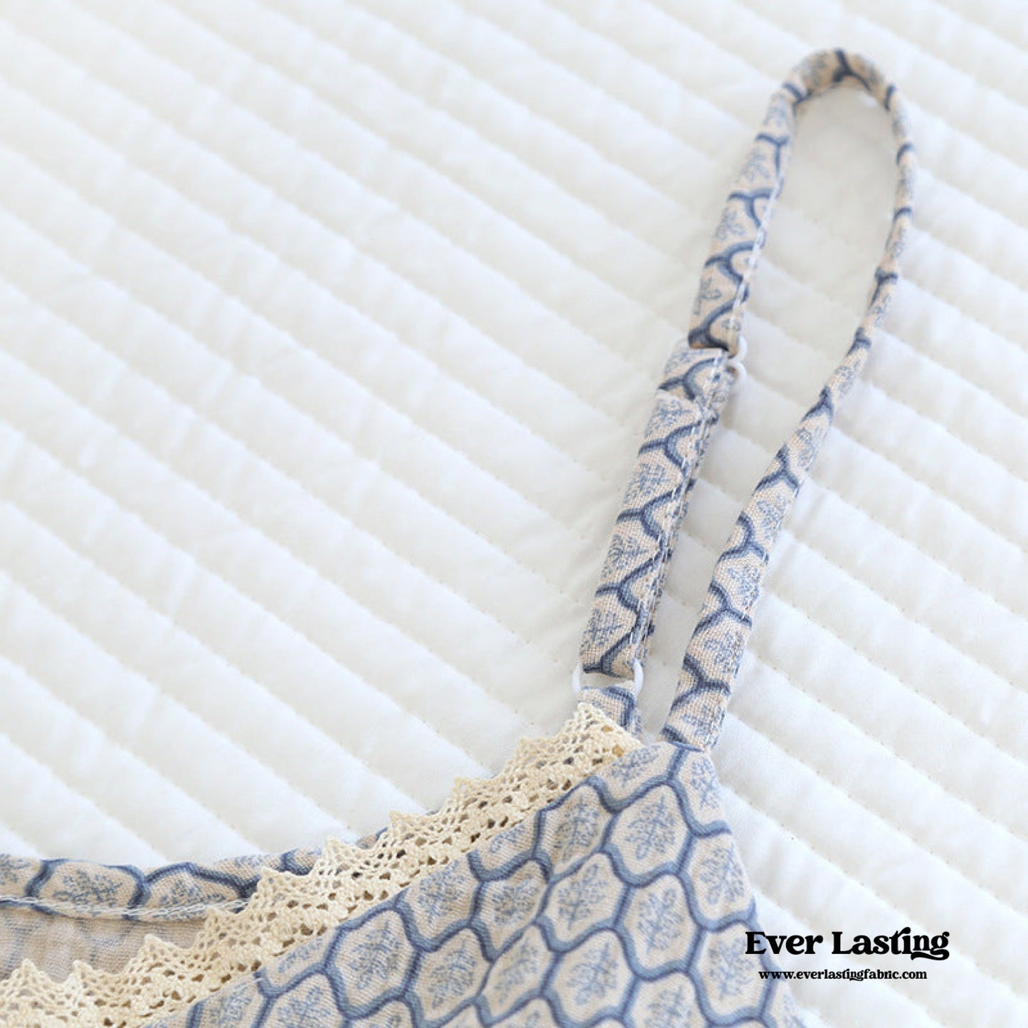 Floral V Tank and Long Pants with Cardigan Cotton Pajama Set / Blue