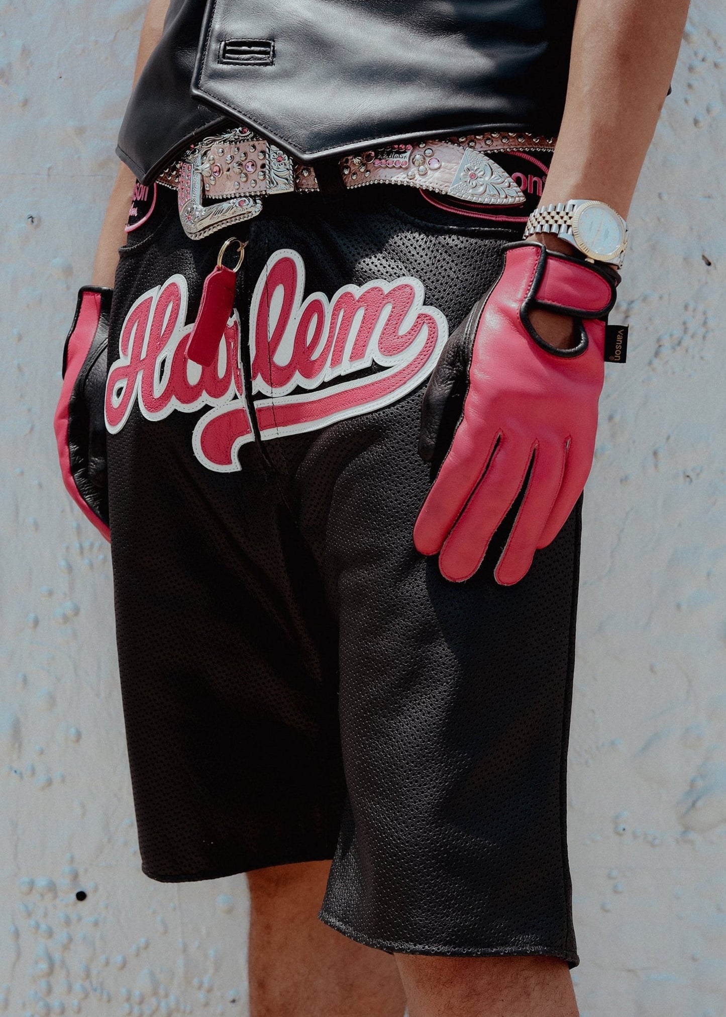 FLY GEENIUS X VANSON | LEATHER SHORTS | HARLEM - BLACK/FUCHSIA