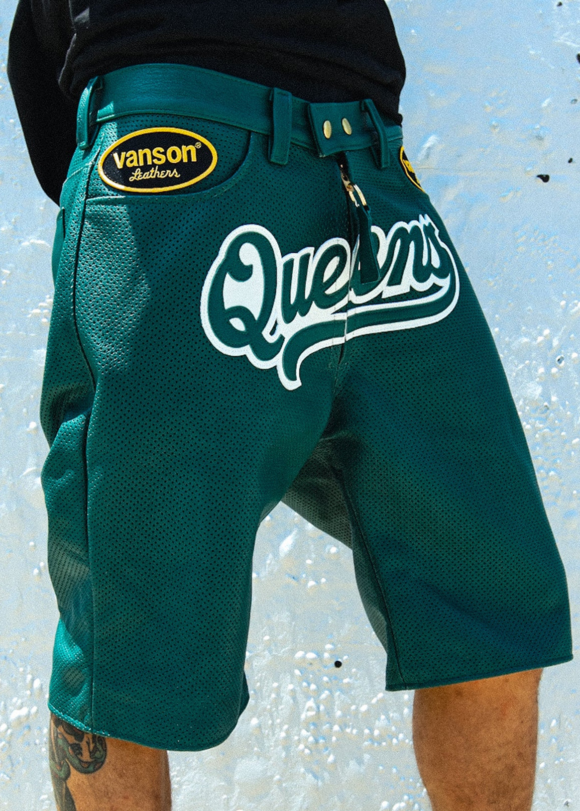 FLY GEENIUS X VANSON | LEATHER SHORTS | QUEENS - GREEN