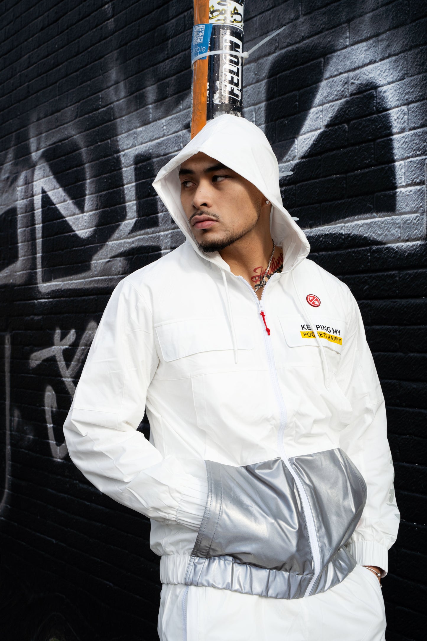 Happy Pockets Windbreaker Zip-Up Jacket (White) - Concordia Style Boutique
