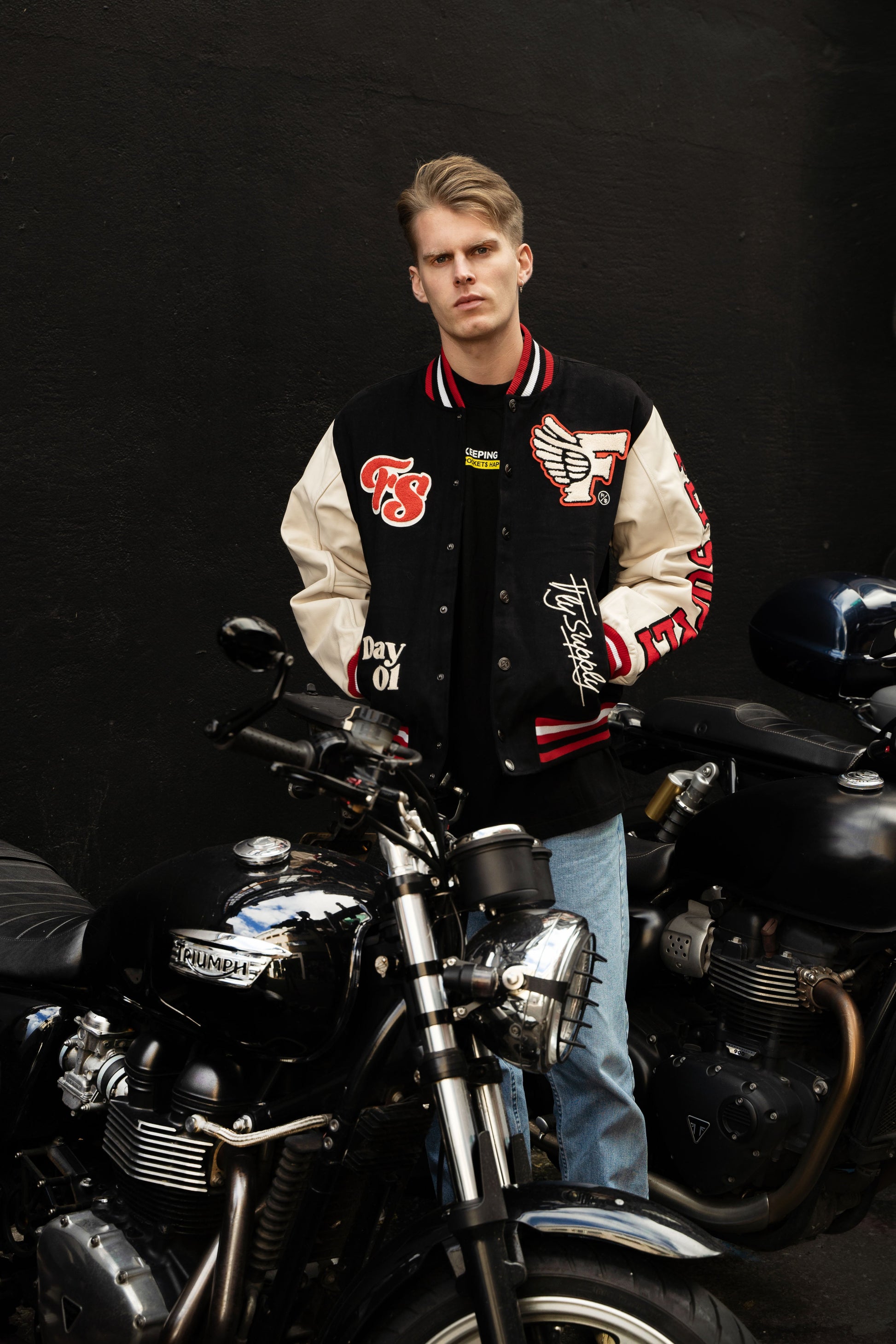 Manifest Varsity Jacket (Black) - Concordia Style Boutique