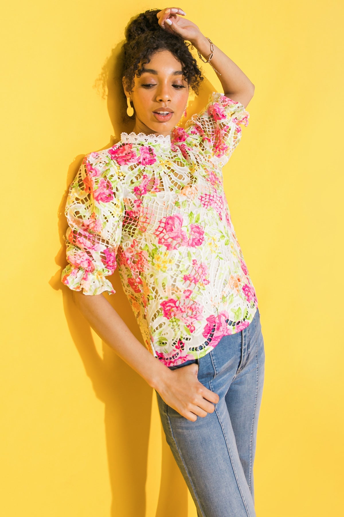 BLISS ME FLORAL WOVEN LACE TOP - Concordia Style Boutique