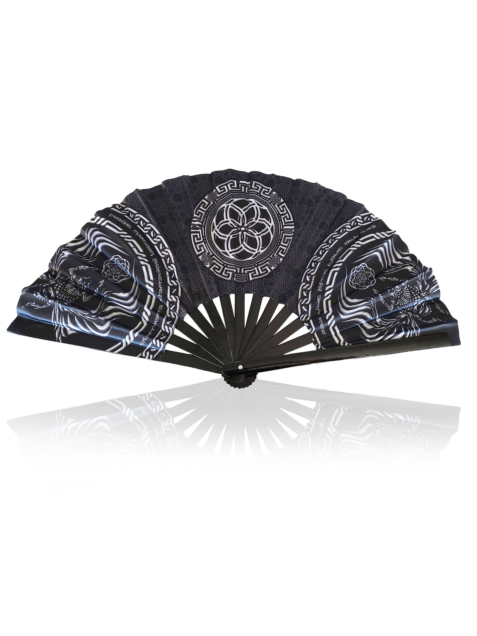 FOREVER EVOLVING SCARAB • BLACK/WHITE • Double-sided XL Bamboo Folding Fan - Concordia Style Boutique