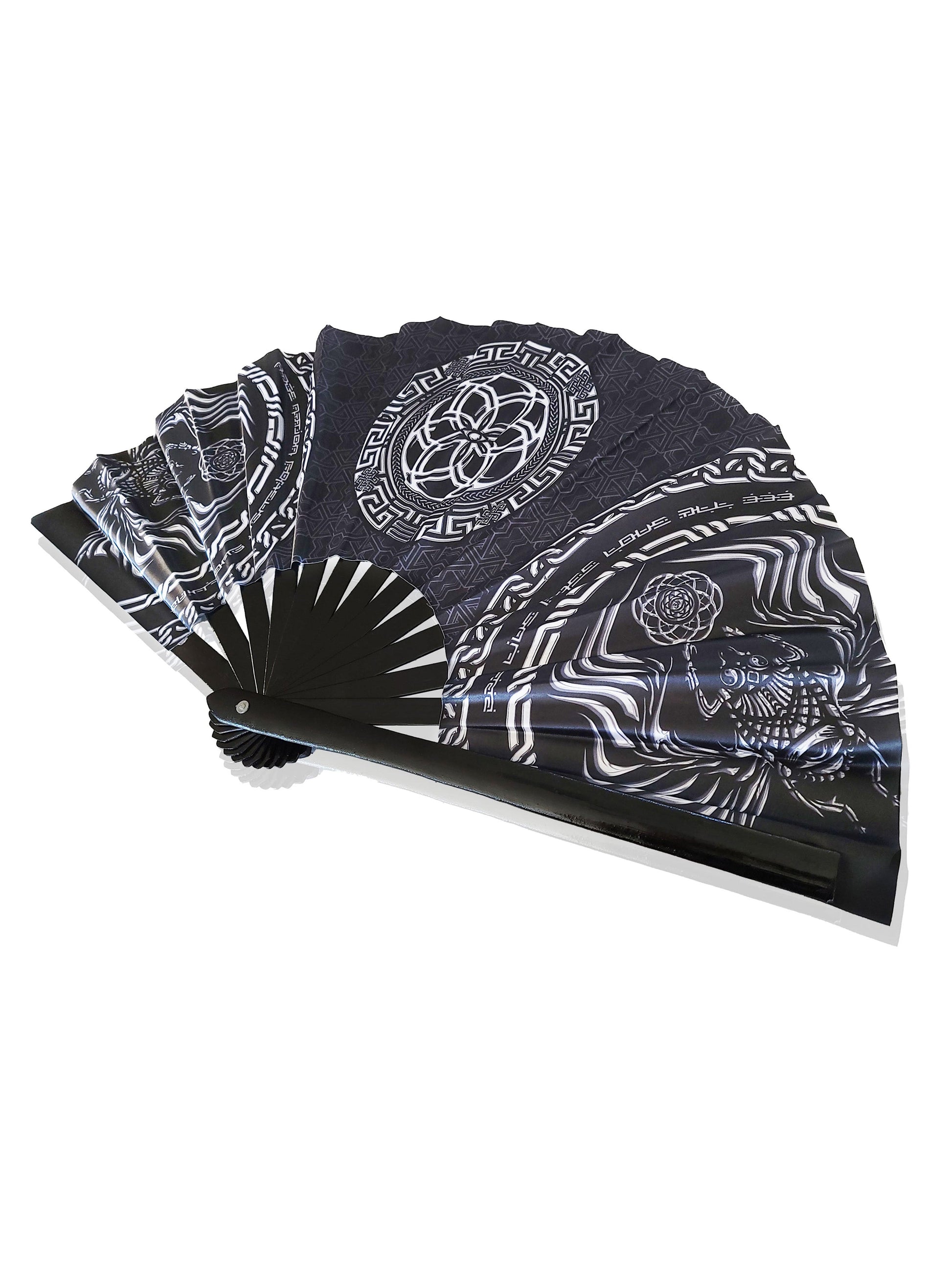 FOREVER EVOLVING SCARAB • BLACK/WHITE • Double-sided XL Bamboo Folding Fan - Concordia Style Boutique