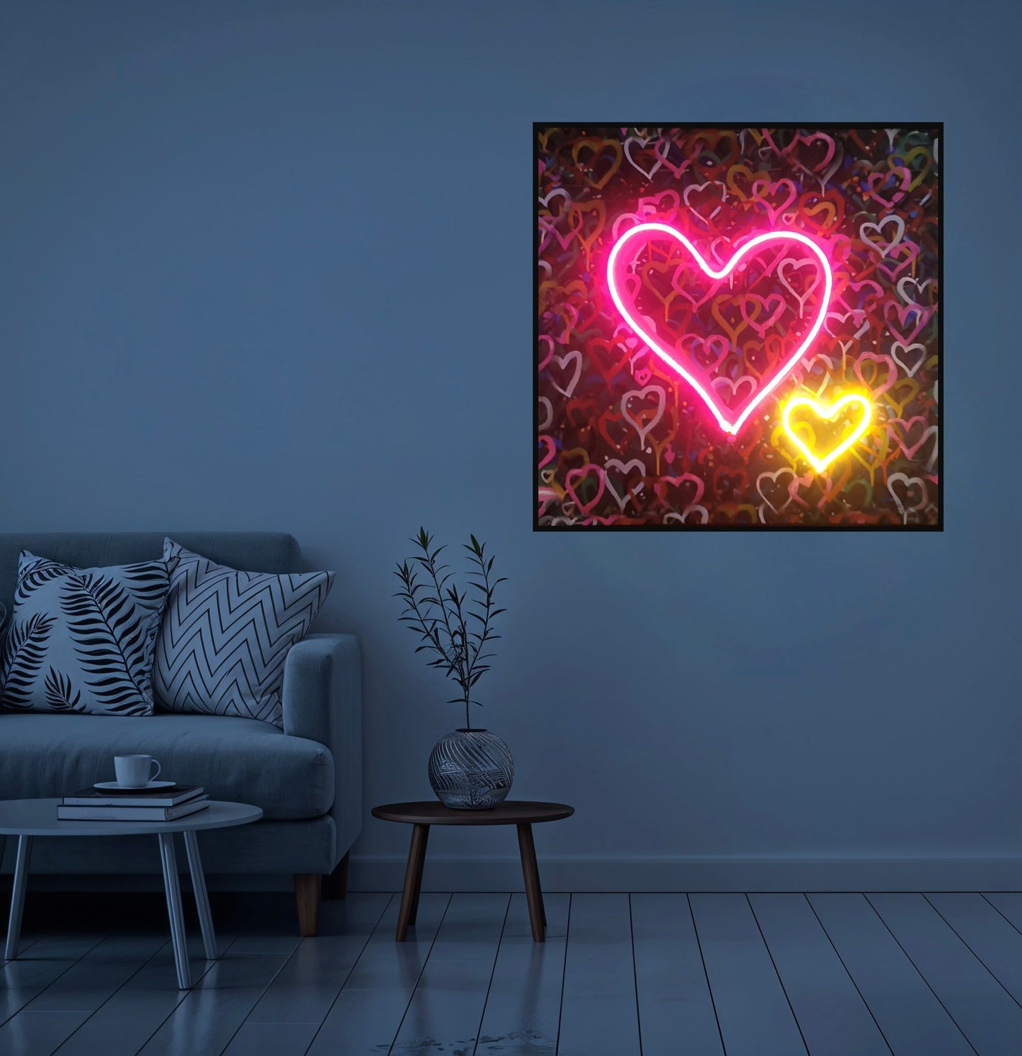Banksy Hearts Street Art | LED Canvas | Pink Neon Heart Wall Décor