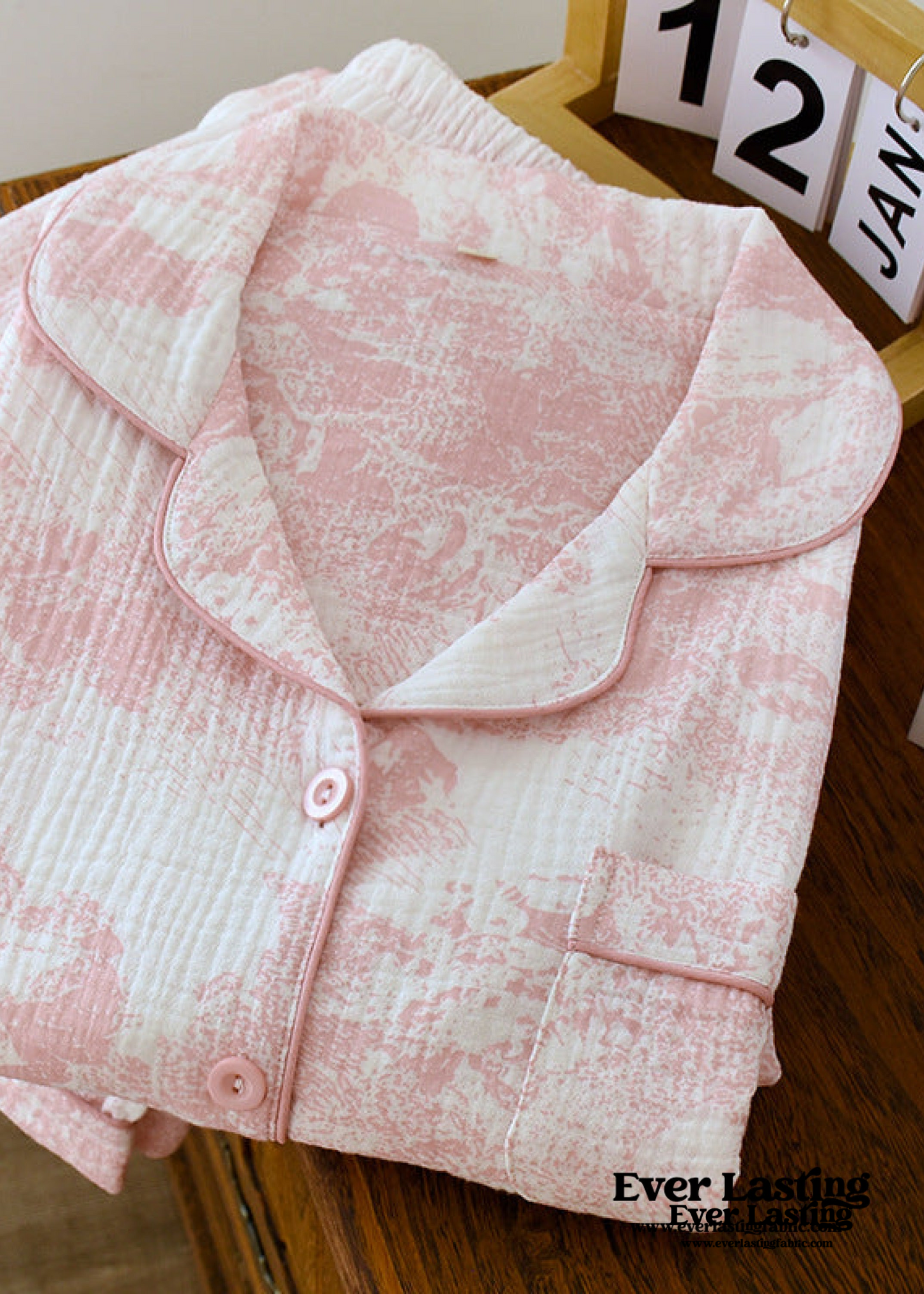 French Cottage Long Sleeves and Pants Cotton Pajama Set / Blue