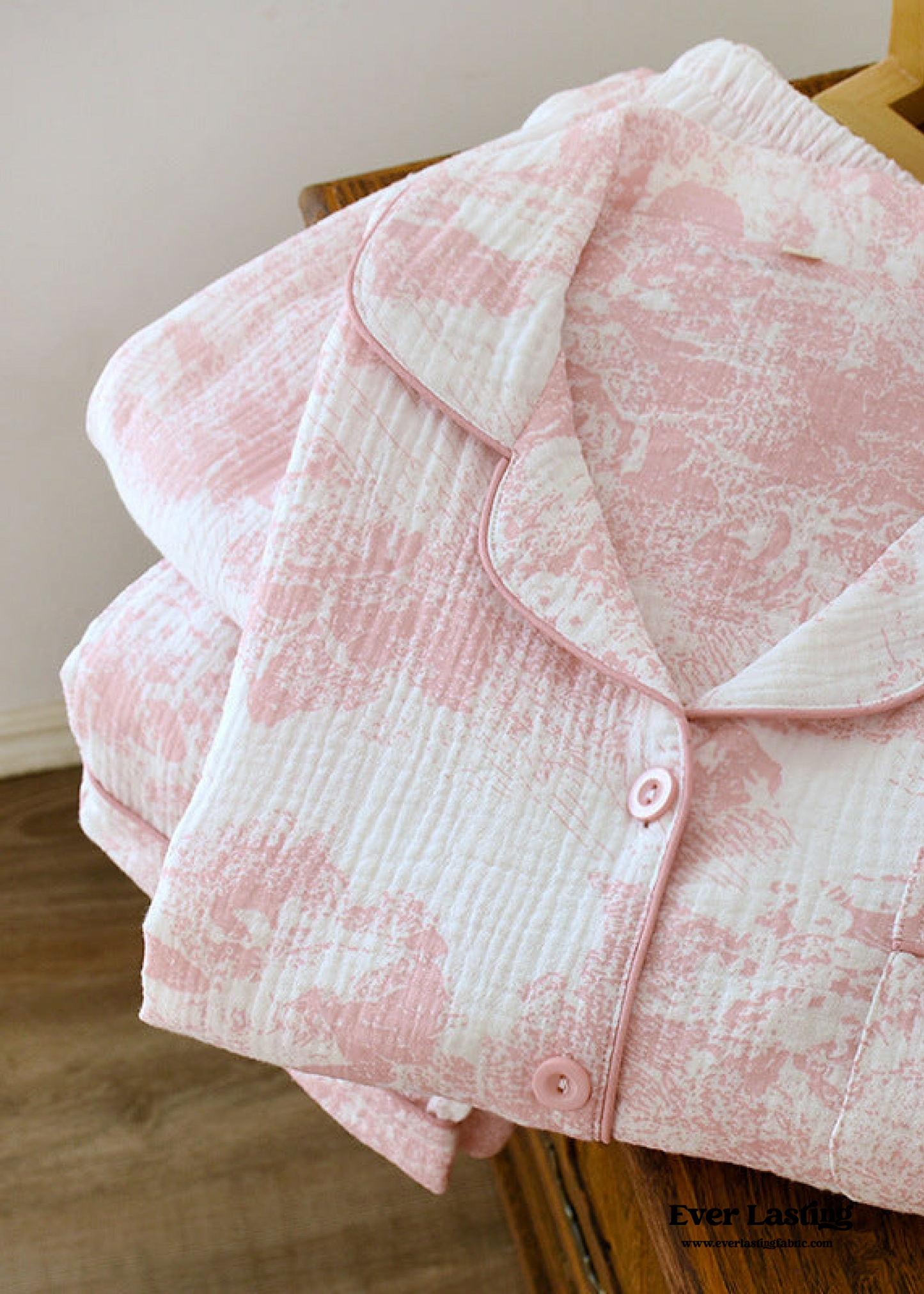 French Cottage Long Sleeves and Pants Cotton Pajama Set / Blue