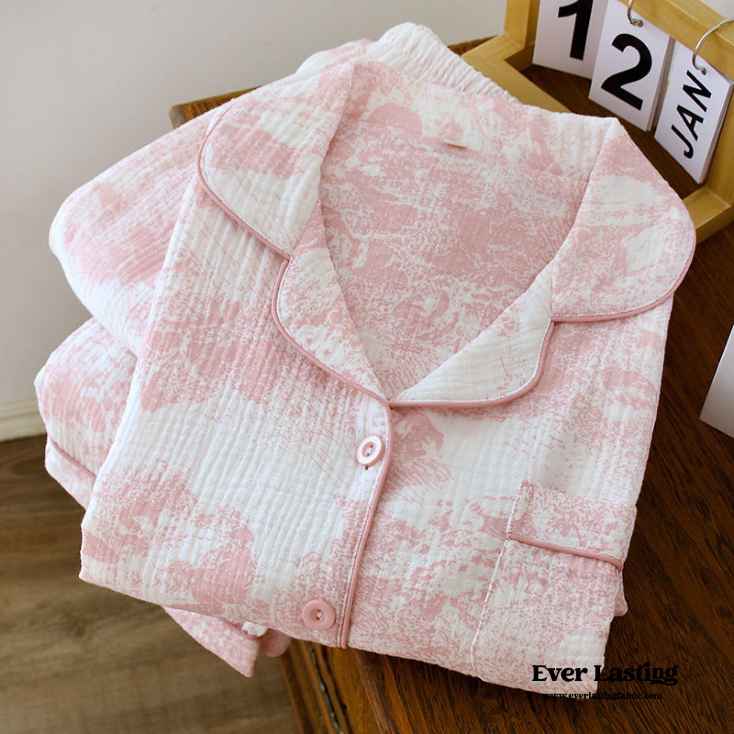 French Cottage Long Sleeves and Pants Cotton Pajama Set / Blue