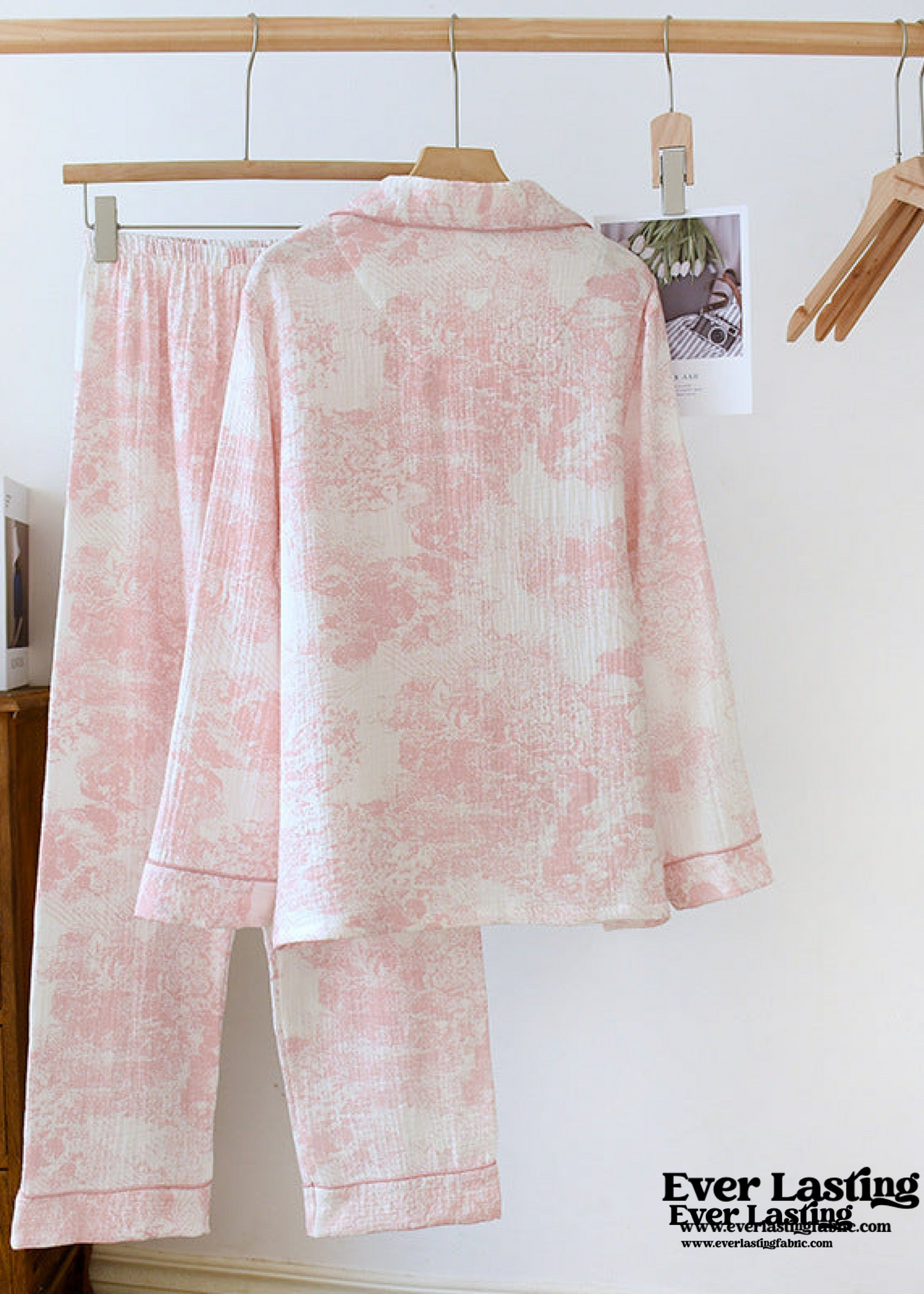 French Cottage Long Sleeves and Pants Cotton Pajama Set / Blue