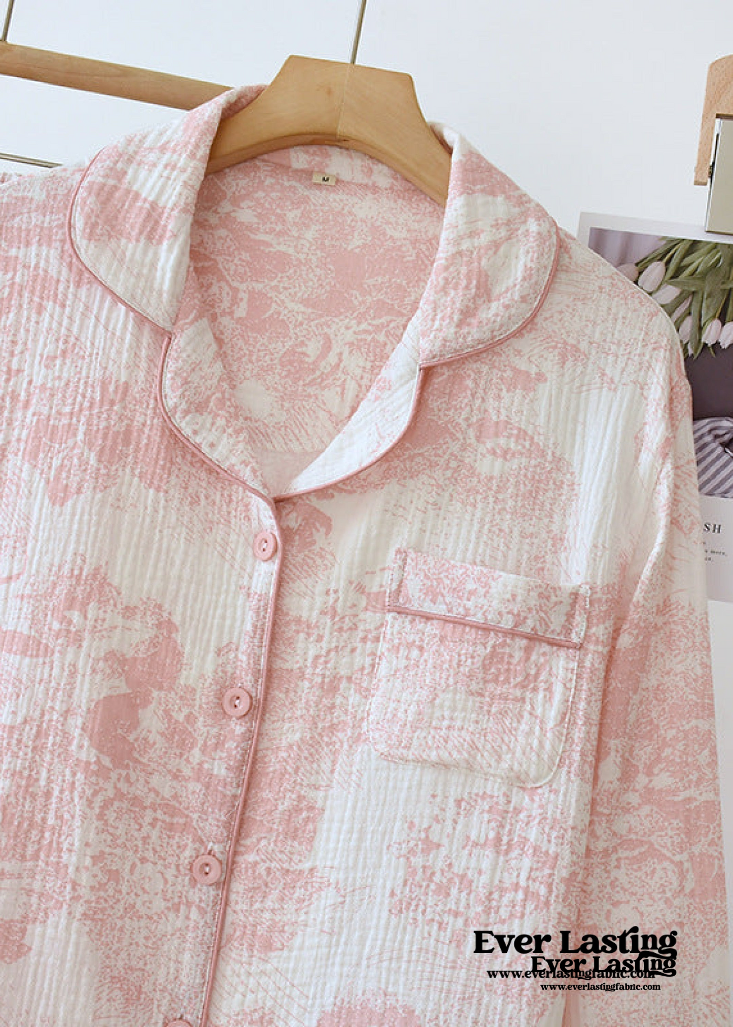 French Cottage Long Sleeves and Pants Cotton Pajama Set / Blue