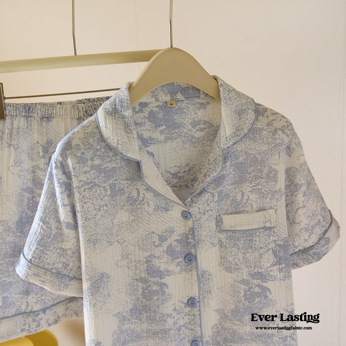 French Cottage Short Sleeves and Shorts Cotton Pajama Set / Pink