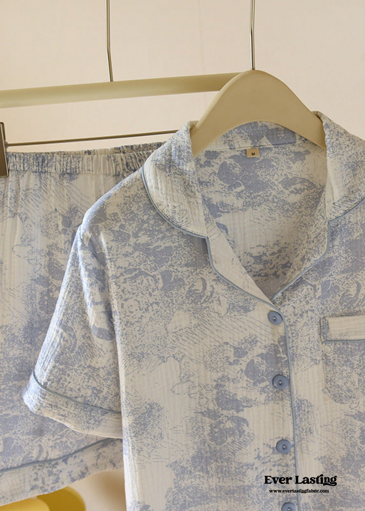 French Cottage Short Sleeves and Shorts Cotton Pajama Set / Pink