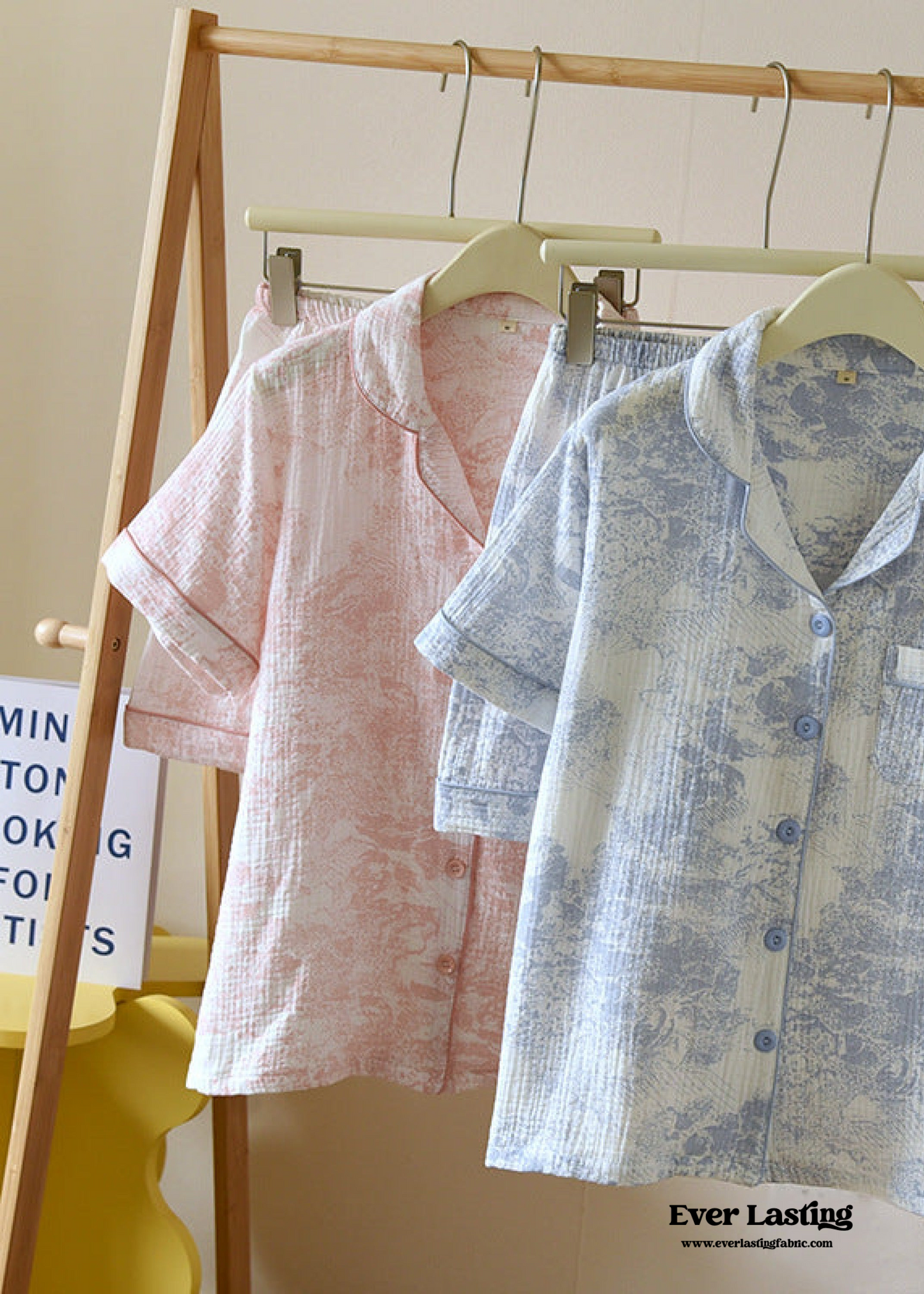 French Cottage Short Sleeves and Shorts Cotton Pajama Set / Pink