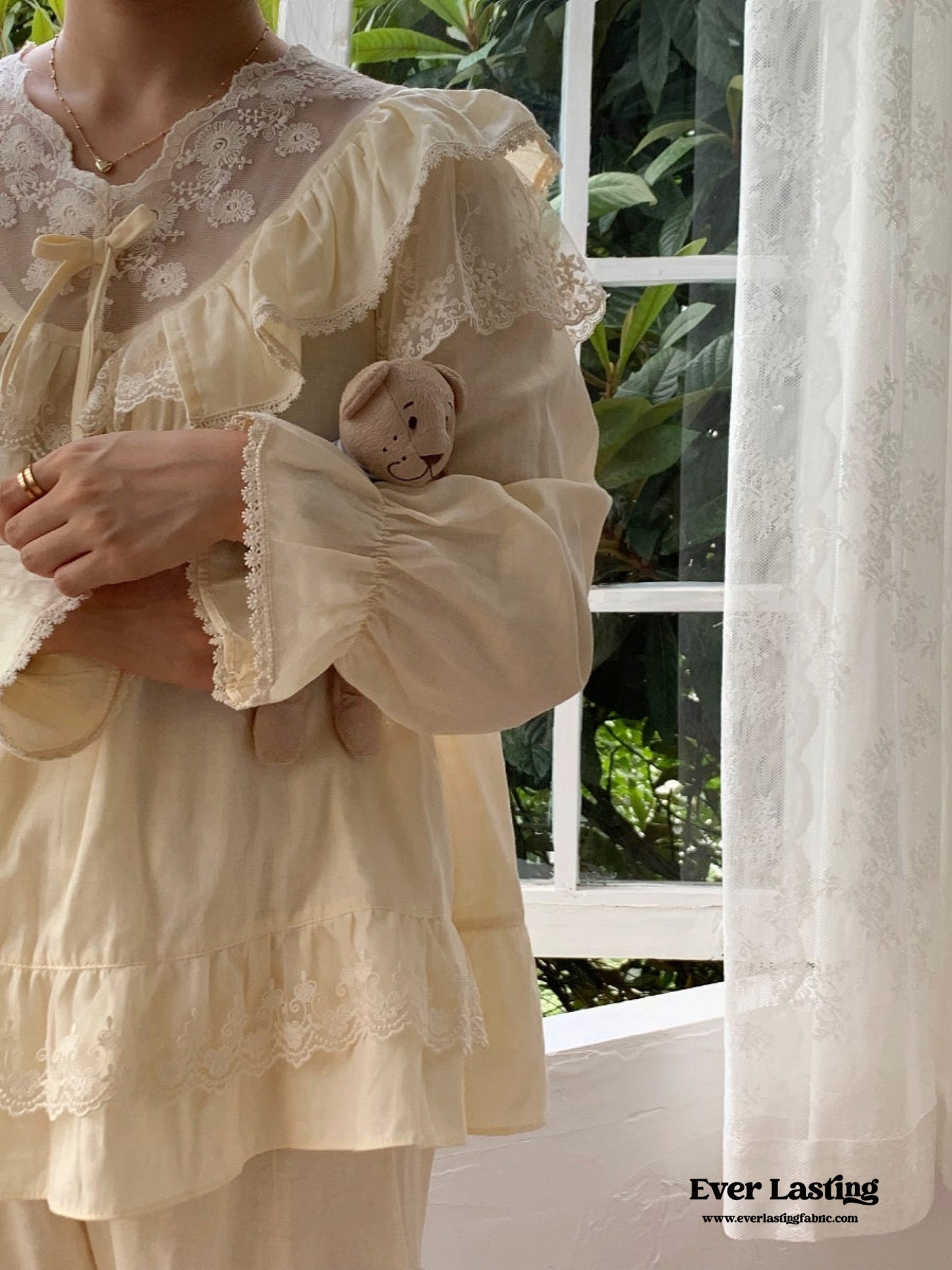 French Lace Ruffle Cottage Pajama Set