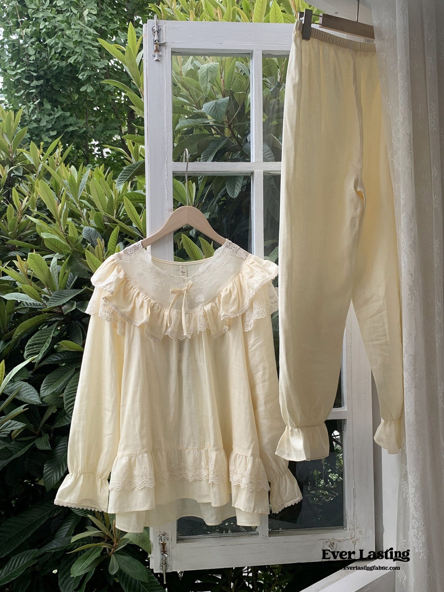 French Lace Ruffle Cottage Pajama Set