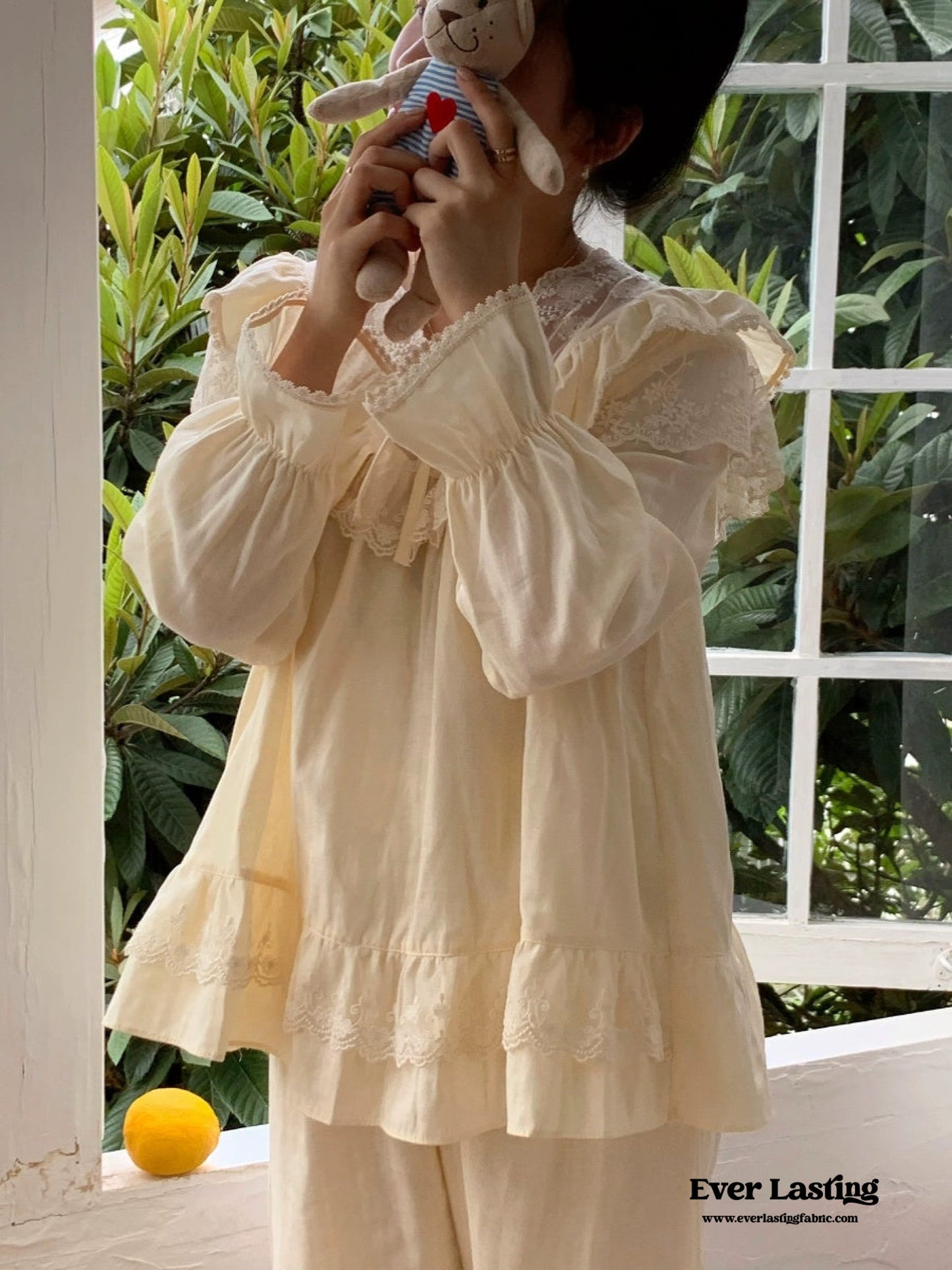 French Lace Ruffle Cottage Pajama Set