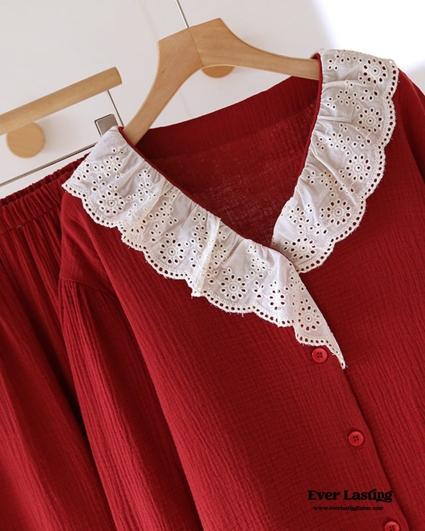 French Ruffled Long Sleeves and Pants Pajama Set / Navy