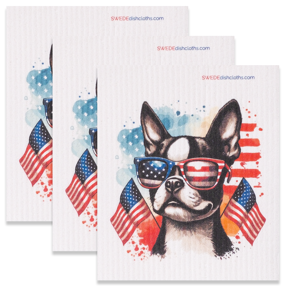 Eco-Friendly Swedish Dishcloths - Patriotic French Bulldog Set of 3 (Paper Towel Replacements) - Concordia Style Boutique