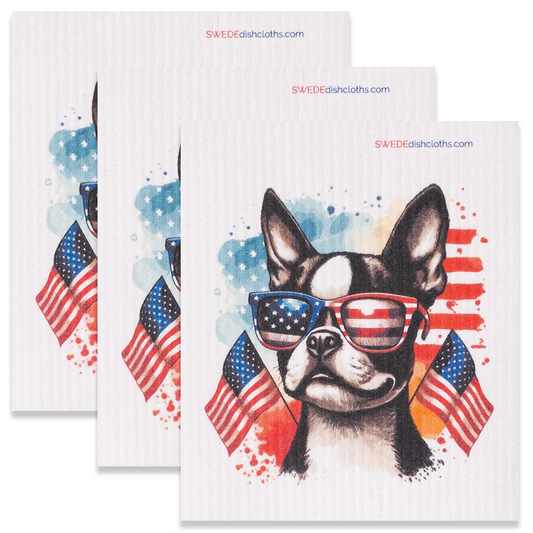 Eco-Friendly Swedish Dishcloths - Patriotic French Bulldog Set of 3 (Paper Towel Replacements) - Concordia Style Boutique