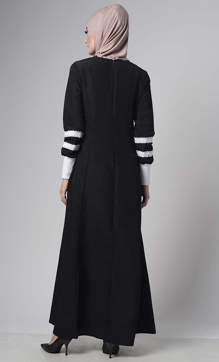 Front Delicate Lace Adorned Abaya