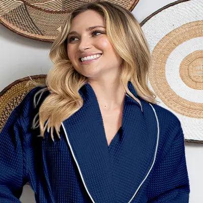 Women’s Waffle Piping Bathrobe – Lightweight Spa-Style Comfort - Concordia Style Boutique
