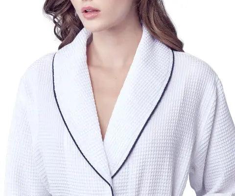 Women’s Waffle Piping Bathrobe – Lightweight Spa-Style Comfort - Concordia Style Boutique