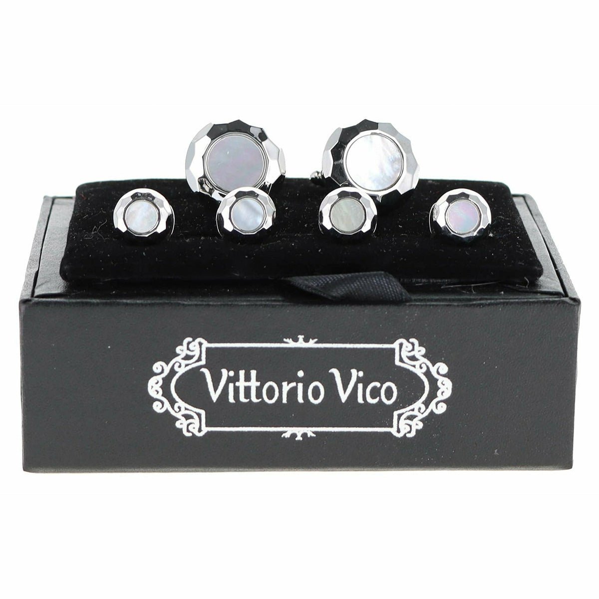 Vittorio Vico Men's Silver Cufflinks & Stud Sets in Gift Box