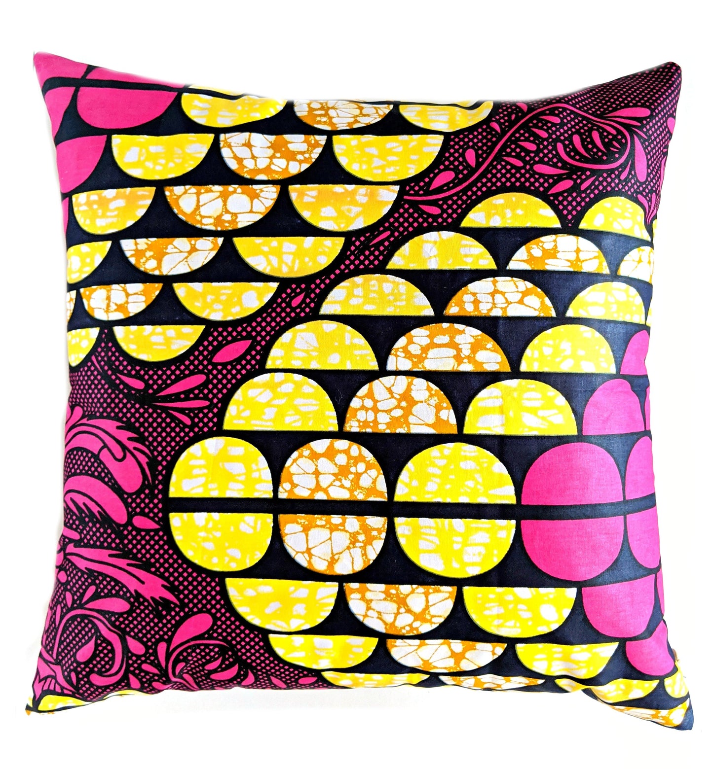 African Print Fabric Pillow Cover -Fuchsia Black Yellow