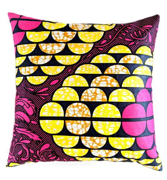African Print Fabric Pillow Cover -Fuchsia Black Yellow